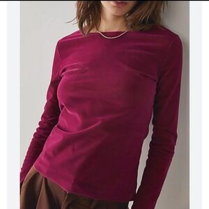 Free People Velour Mesh Long Sleeve Top Medium